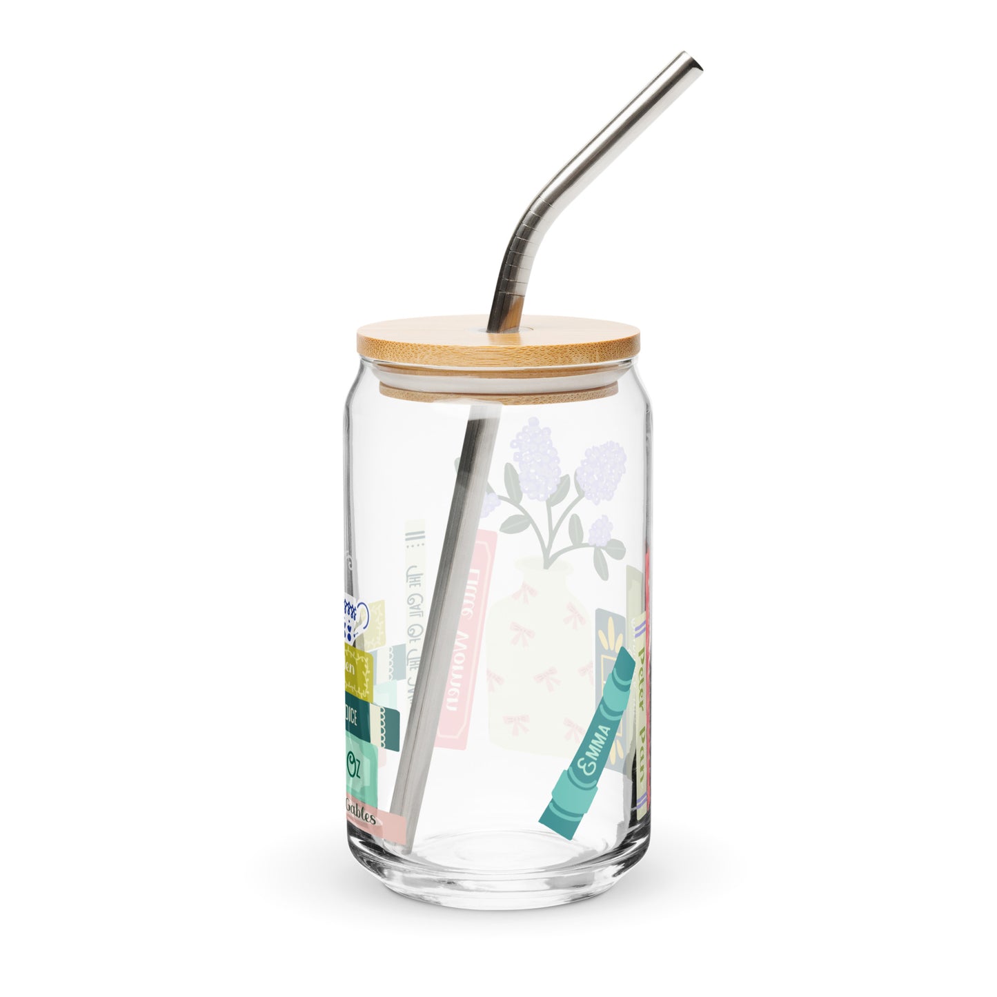 The Classics Bookshelf Glass Can Cup (With Straw and Lid!)