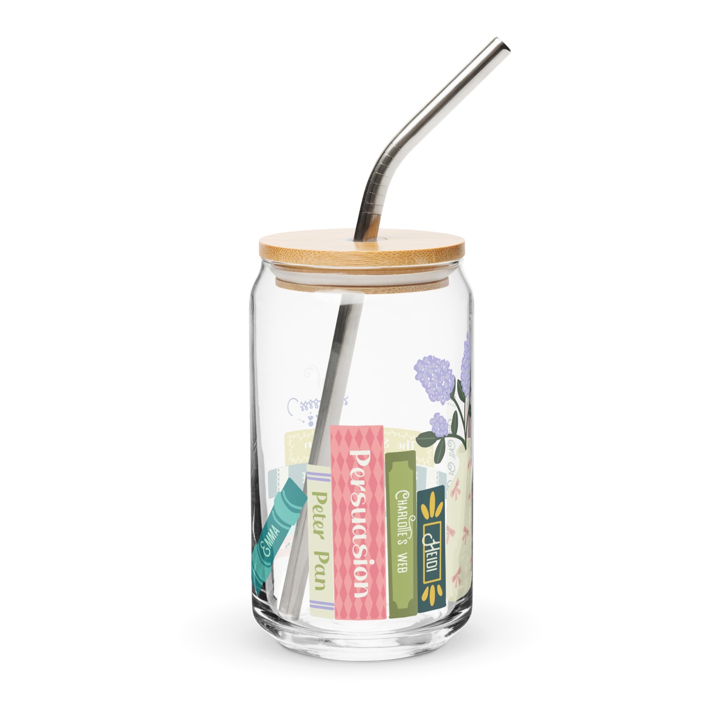 The Classics Bookshelf Glass Can Cup (With Straw and Lid!)